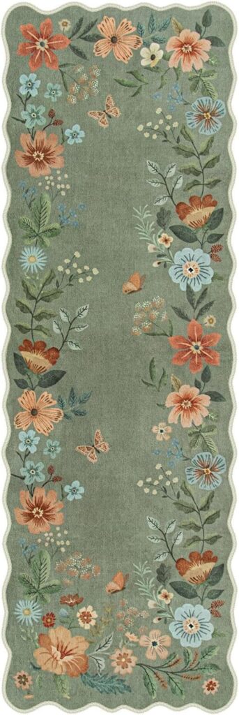 YelaJoy Floral Runners for Hallways, 2X6 Kitchen Runner Rug Ultra-Thin Soft, Non-Slip Hallway Rug Stain Resistant Boho Low-Pile Carpet for ‎Laundry Bathroom Bedroom(2x6ft,Green)
