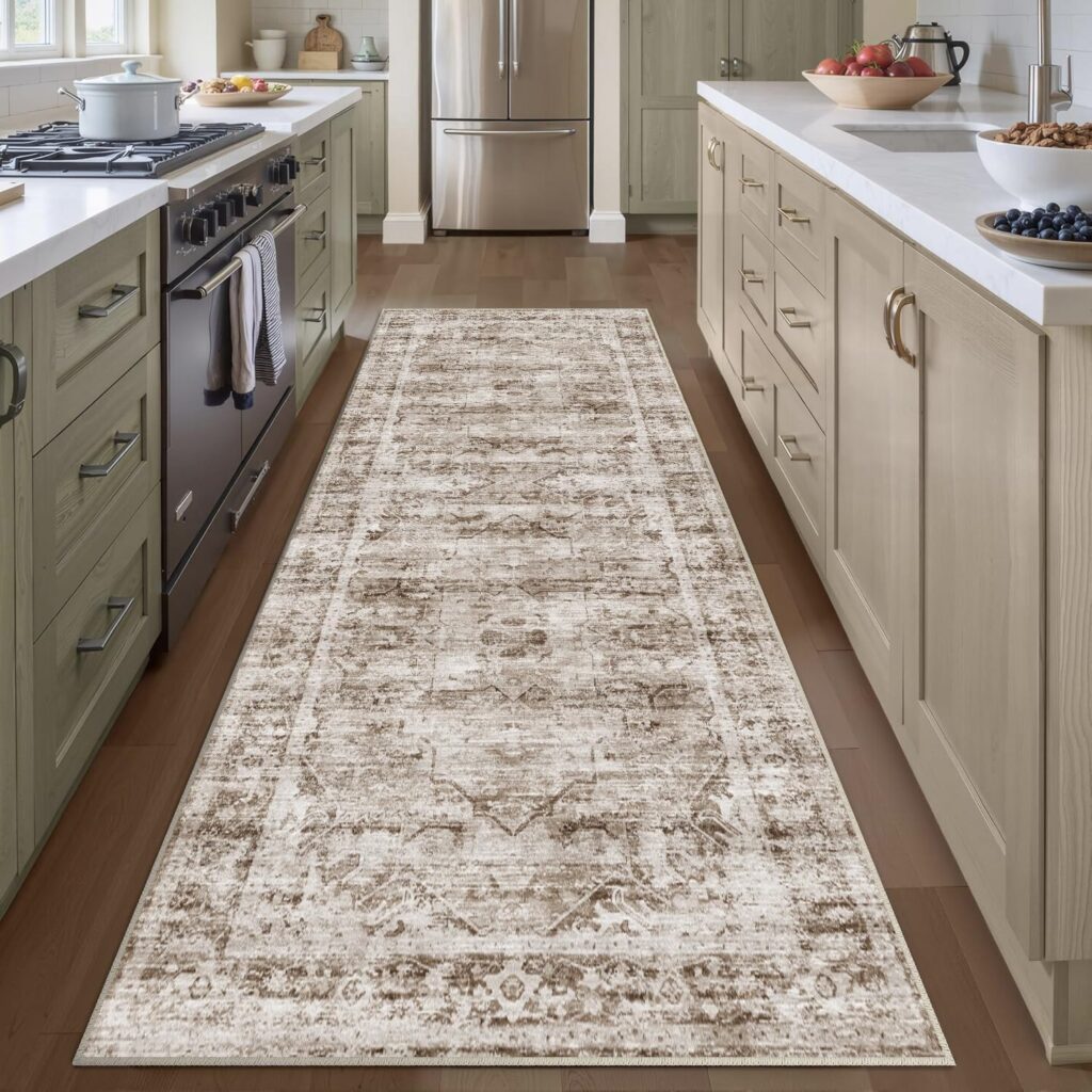 Heifgott Runner Rug 2.6”x8′ Non Slip Machine Washable Vintage Hallway Runner Rug, Low Pile Lightweight Rugs for Entryway, Hallway, Kitchen and Corridor(Brown) Heifgott Runner Rug 2.6”x8′ Non Slip Machine Washable Vintage Hallway Runner Rug, Low Pile Lightweight Rugs for Entryway, Hallway, Kitchen and Corridor(Brown)