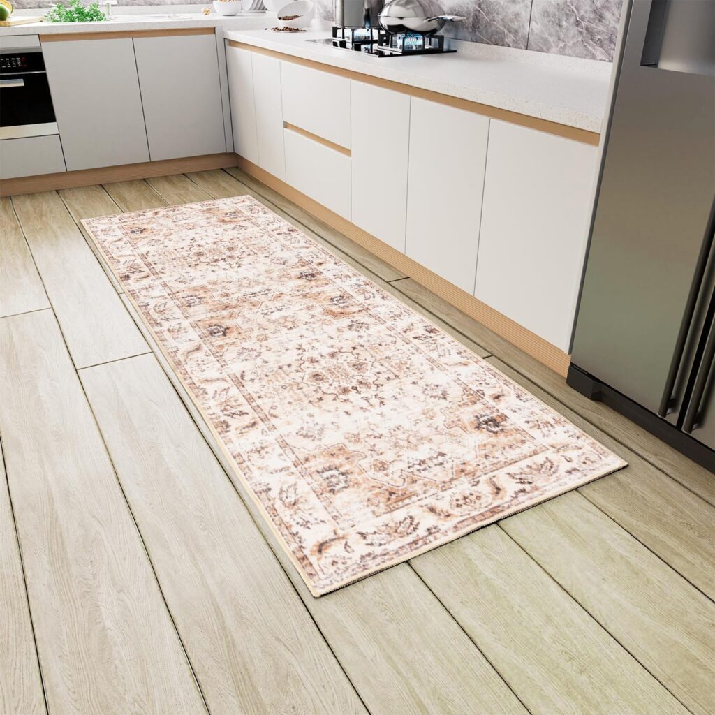 Heifgott Runner Rug – 2×6 for Hallways Kitchen Runner Rug Non Slip Washable Runner Rugs with Rubber Backing Soft Low Pile Lightweight Rugs Rug Runner for Kitchen, Laundry, Bedroom (Light Brown/2x6FT)