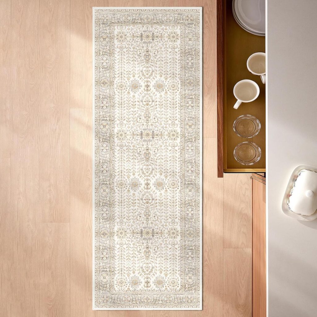 61x183cm Kitchen Runner Rugs, Washable Non-Slip Hallway Runner Carpet, Low Pile BeigeThrow Carpet Runner for Laundry Bathroom