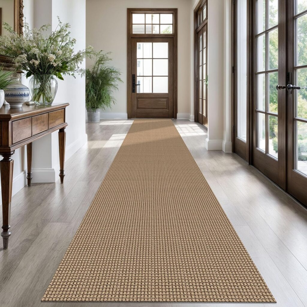 KOZYFLY Extra Long Runners for Hallways 2.6×18 ft Washable Kitchen Runner Non Slip Rubber Backed Hallway Rug Cotton Entryway Runner Rug Floor Carpet for Indoor Hall, Kitchen, Stair, Tan/Orange/Brown