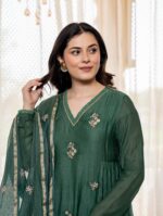 KLOSIA Women Embroidery Solid Anarkali Kurta and Pant Set with Dupatta - Image 3