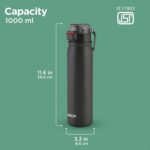 MILTON Reva 1000 ISI Certified Stainless Steel Water Bottle with Twin Lid Sip or Gulp, 1 Litre | Single Wall, BPA-Free, Leakproof | Sturdy Handle | Ideal for Home, Office, Gym & Travel, Black - Image 5