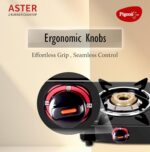 Pigeon Aster Gas Stove 2 Burner with High Powered Brass Burner, Gas Cooktop with Glass Top and Powder Coated Body, black, standard (14266) - Image 5