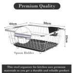 Kuber Industries Stainless Steel Dish Rack for Kitchen | Vessels Organizer Stands with Handle | Spoon Holder & Draining Tray Included | 17x22 Inch, 56x44x23 cm - Image 3