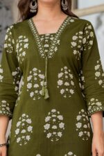 PARTHVI Women's Pure Cotton Printed Straight Kurta Set with Palazzo Pants & Dupatta- Ethnic Wear, Green - Image 4