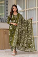PARTHVI Women's Pure Cotton Printed Straight Kurta Set with Palazzo Pants & Dupatta- Ethnic Wear, Green - Image 5