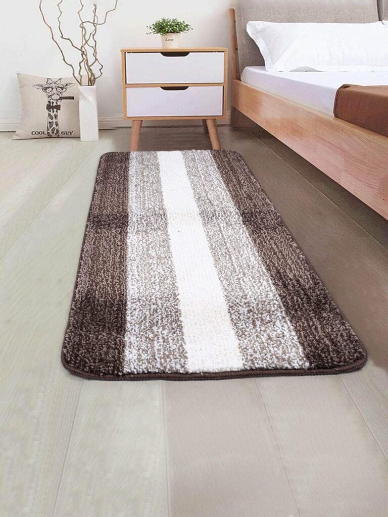 SARAL HOME Striped Runner Rug | Tri Color Hallway | Linear Pattern Bedside Carpet | Non Slip Kitchen Anti Skid Side Floor Mat | Entryway Kitchen Bedroom Stair Landing Long Corridor|Brown 50×100 CM
