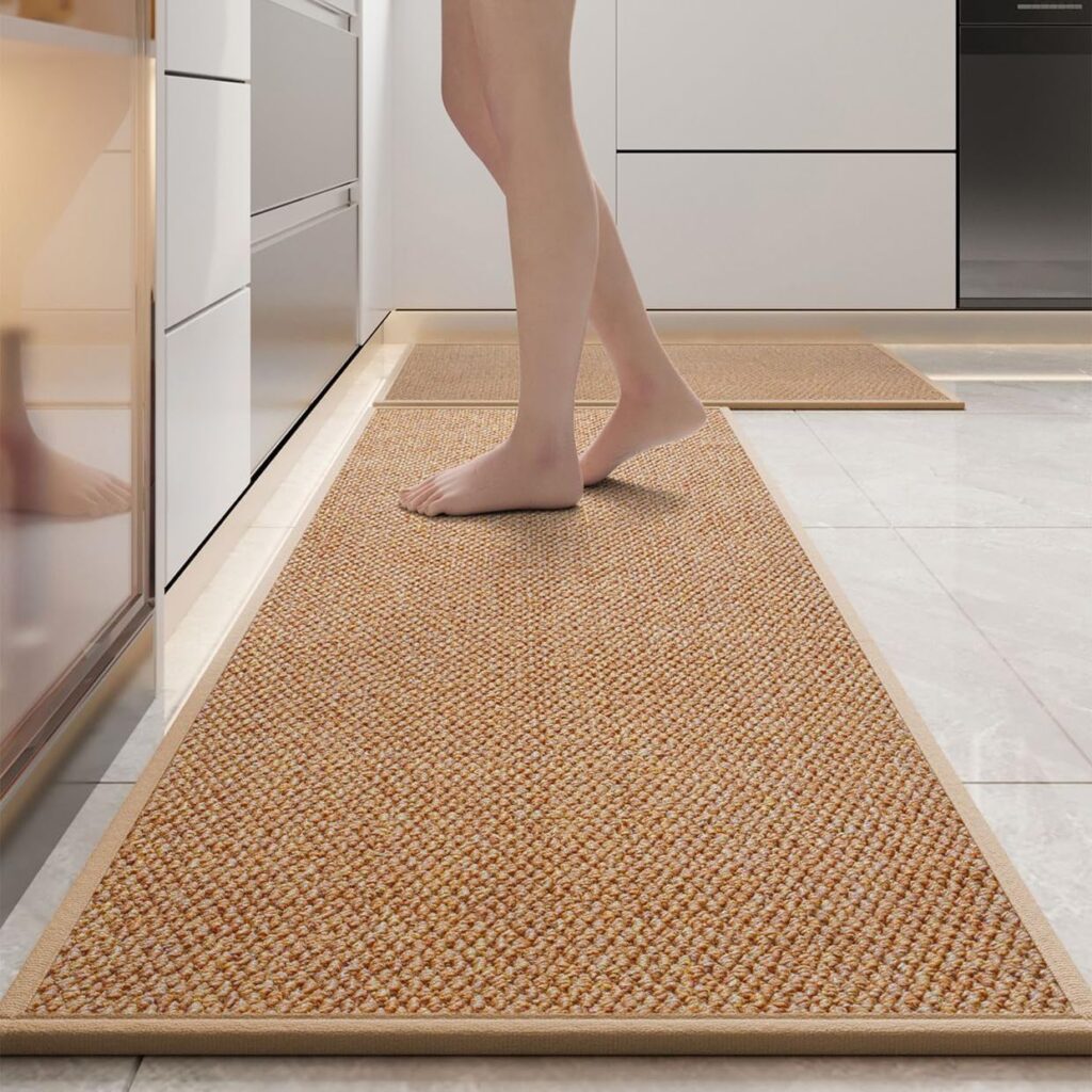 Angju Kitchen Rug & Mat for Floor, 2PCS Kitchen Runner Rug Non Slip Washable Kitchen Mat, 43x70cm & 43x120cm Absorbent Kitchen Floor Carpet for Front Sink, Laundry Room, Hallway (Brown)