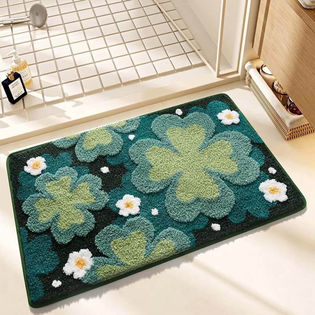 Floral Bath Rug, Azonee Cute Non-Slip Bathroom Rug, Extra Soft Absorbent Premium Bath Rug, Machine Washable Fluffy Microfiber Floor Mats for Bathroom, Kitchen, Home Decor, 16x24Inches