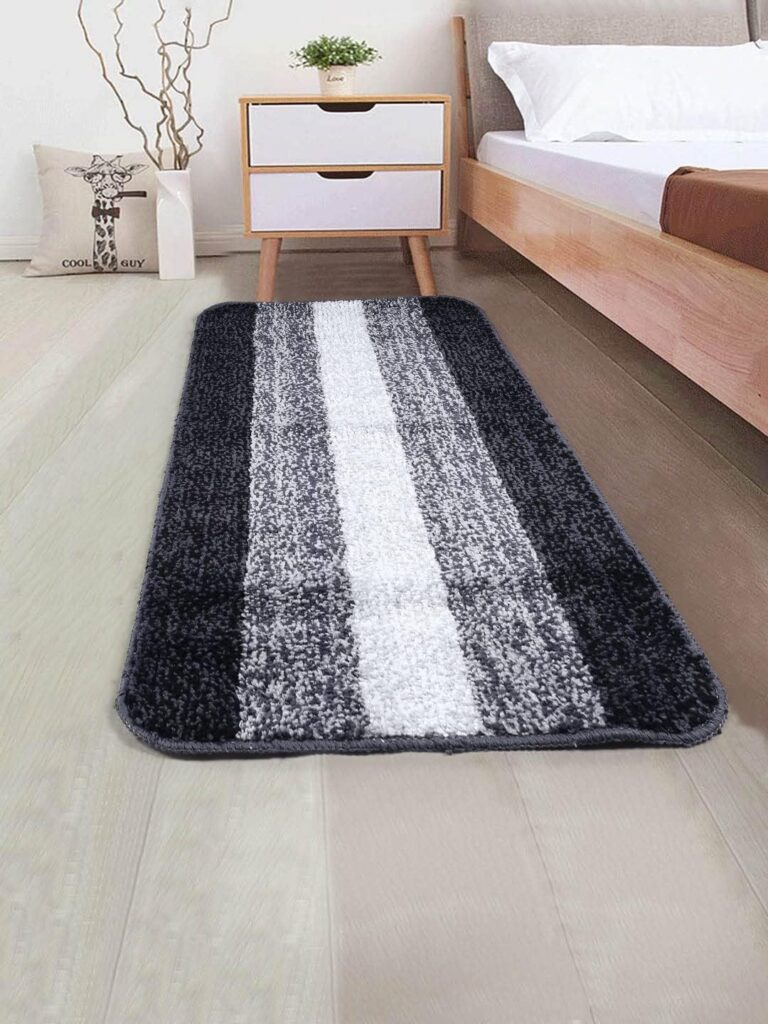 SARAL HOME Striped Runner Rug | Tri Color Hallway | Linear Pattern Bedside Carpet | Non Slip Kitchen Anti Skid Side Floor Mat | Entryway Kitchen Bedroom Stair Landing Long Corridor|Black 50×100 CM