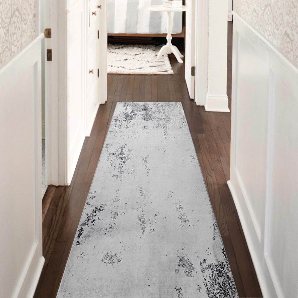Hallway Carpet Runners, Rug Runners for Kitchen, Non-Slip Runner for Entryway, Bedroom, Living Room, Washable Rubber Back Carpet Rug Bedroom Living Room Floor Mat (Grey/Cream, 80 * 300cm)