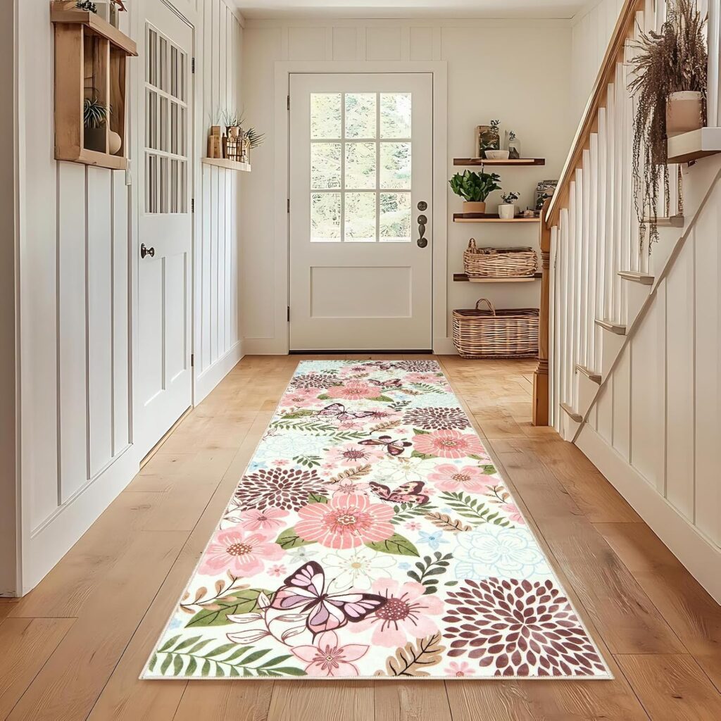 MOSISO 2X8 Runner Rug for Hallways Kitchen, Soft Non Slip Butterfly & Flowers Washable Floor Low Pile Carpet, Faux Wool Runner Area Rugs for Hallways Kitchen Laundry Bedroom Entryway, Green MOSISO 2X8 Runner Rug for Hallways Kitchen, Soft Non Slip Butterfly & Flowers Washable Floor Low Pile Carpet, Faux Wool Runner Area Rugs for Hallways Kitchen Laundry Bedroom Entryway, Green