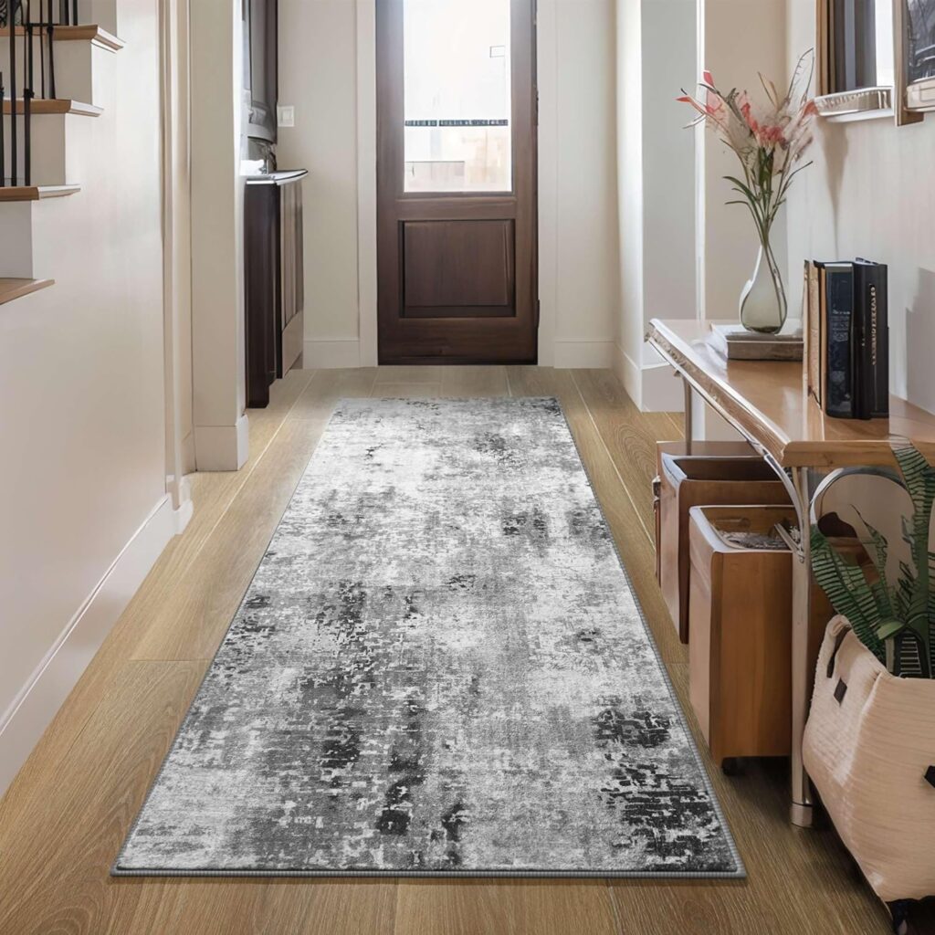 Ompaa Non Slip, Washable, Soft Abstract Long Carpet Runner Rug with Rubber Backing for Hallways, Kitchen, Bedroom, Bathroom, Entryway, Grey, 2×6 ft Ompaa Non Slip, Washable, Soft Abstract Long Carpet Runner Rug with Rubber Backing for Hallways, Kitchen, Bedroom, Bathroom, Entryway, Grey, 2×6 ft