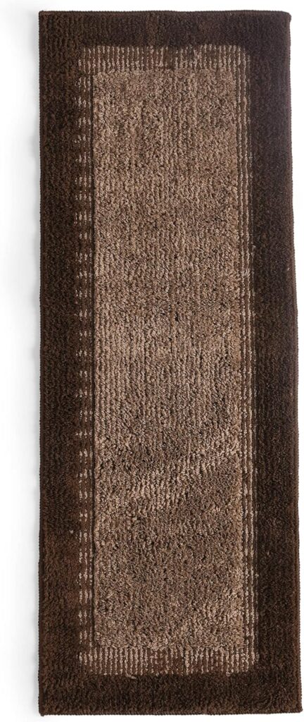 SARAL HOME Picture Frame Runner | Two Tone Border Rectangular Rug | Framed Look Hallway Carpet | Non Slip Kitchen Bedside Anti Skid Side Floor Mat | for Entryway Bed Edge Living Room|Brown 40×110 CM