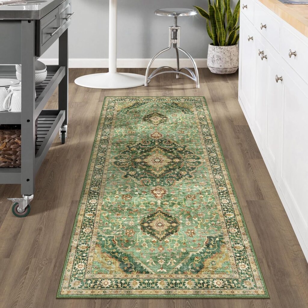 Green Runner Rugs 3×8 Boho Washable Area Rugs for Entryway Bathroom Kitchen, Long Rugs for Hallway Soft Low Pile Non-Slip Rubber Backing Oriental Green Runner Rugs 3×8 Boho Washable Area Rugs for Entryway Bathroom Kitchen, Long Rugs for Hallway Soft Low Pile Non-Slip Rubber Backing Oriental