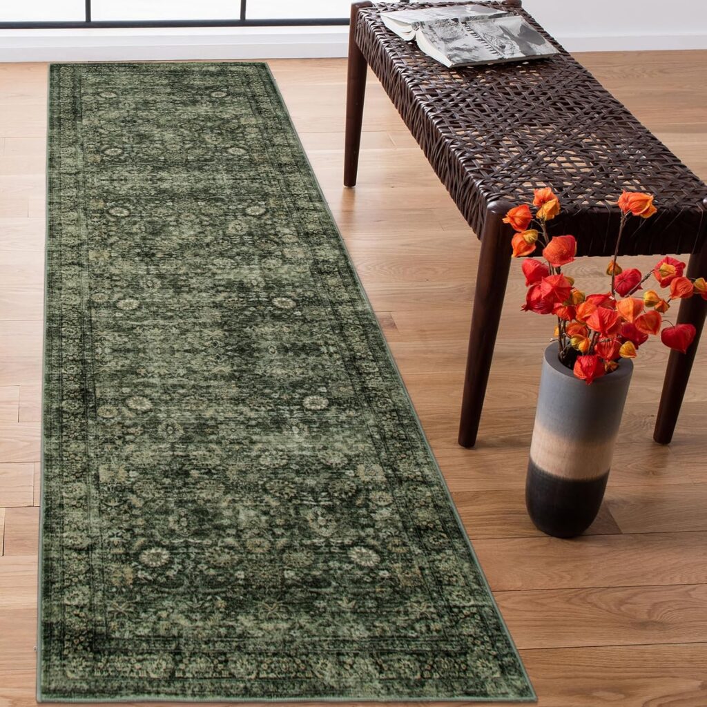 Morebes Washable Dark Green Runner Rug 2×8, Vintage Boho Runners for Hallways Non Slip, Soft Floral Indoor Floor Throw Carpet for Kitchen Laundry Room Bedroom Bathroom Living Entryway Morebes Washable Dark Green Runner Rug 2×8, Vintage Boho Runners for Hallways Non Slip, Soft Floral Indoor Floor Throw Carpet for Kitchen Laundry Room Bedroom Bathroom Living Entryway
