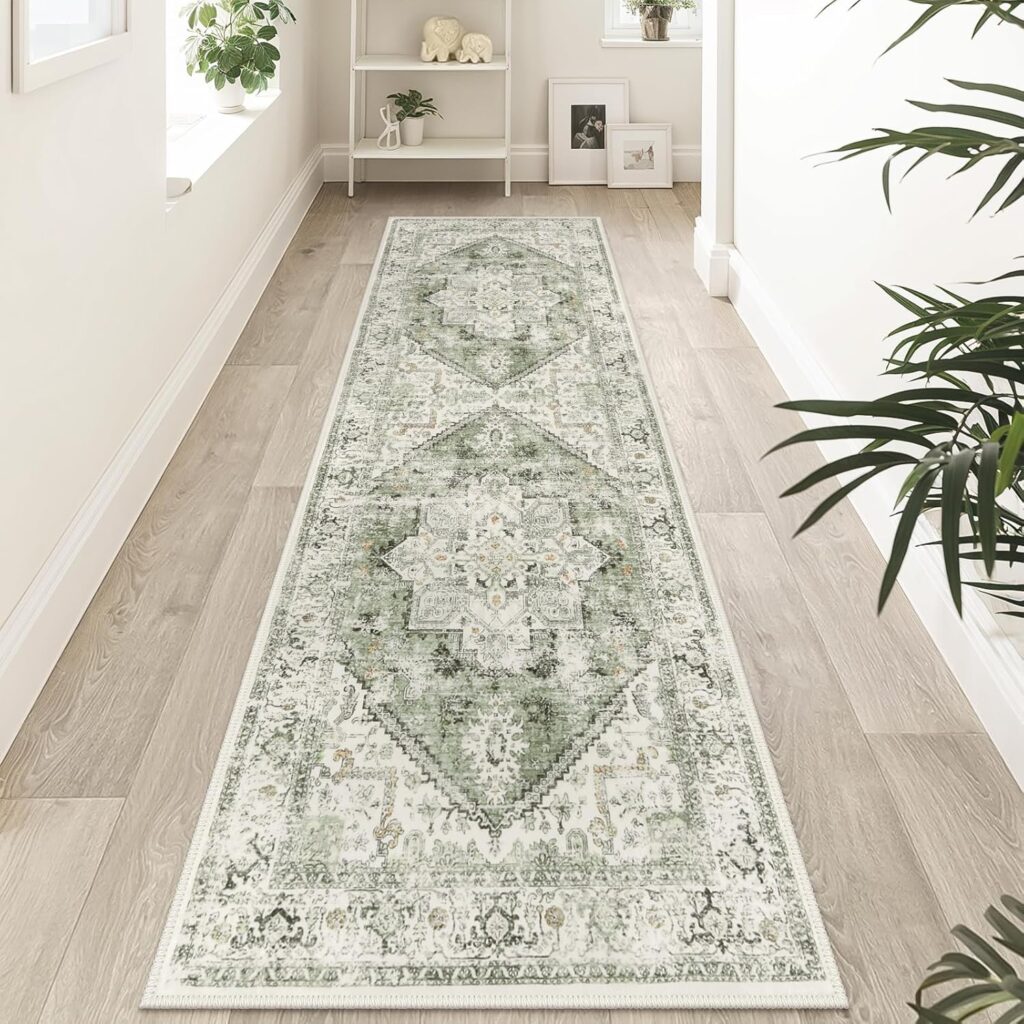 LIVEBOX Sage Green Runner Rug Non-Slip 2.5×8 – Oriental Bedroom Rugs Long Hallway Rugs for Home Decor, Low-Pile Vintage Carpet for Bathroom, Non-Slip Soft Carpet Throw Rug for Laundry Room LIVEBOX Sage Green Runner Rug Non-Slip 2.5×8 – Oriental Bedroom Rugs Long Hallway Rugs for Home Decor, Low-Pile Vintage Carpet for Bathroom, Non-Slip Soft Carpet Throw Rug for Laundry Room