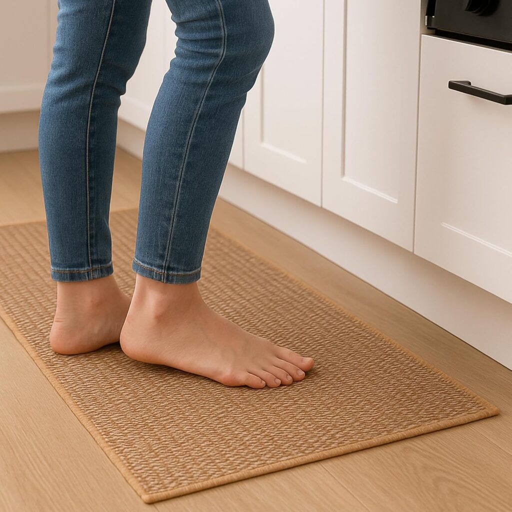 Livvy Kitchen Rug and Mat Set Non-Slip [2 PCS] | Washable | Non-Skid Natural Absorbent Thin Woven Floor Mat | Floor Runner Rugs Set| Laundry Room, Hallway (Oats) (120×44 & 75×44 cm)