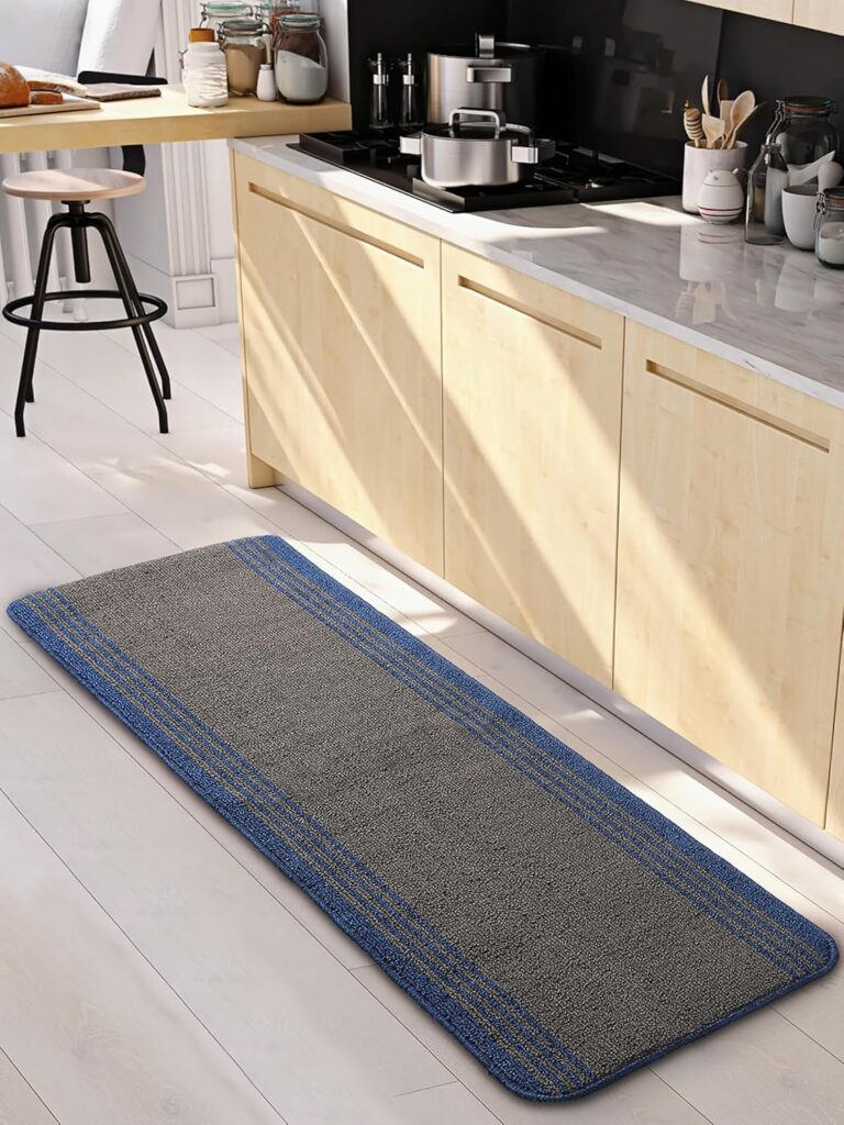 SARAL HOME Bordered Stripe Runner | Edge Stripe Minimalist Hallway Rug | Clean Framed Bedside Carpet | Non Slip Kitchen Anti Skid Side Floor Mat | for Entryway Corridor Kitchen|Grey 40×120 CM