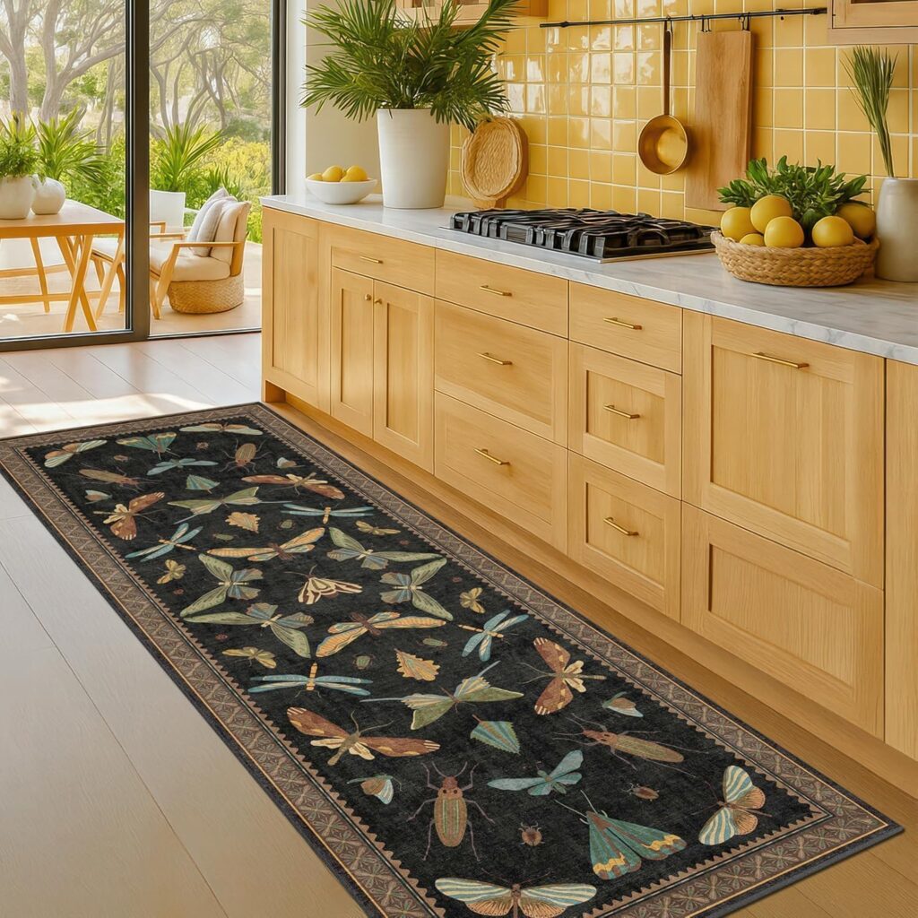 Kitchen Runner Rugs for Hallways, Non Skid Stain Resistant Rug Runners for Kitchen, Entryway, Mudroom, Dark Floral Boho Home Decor Kitchen Runner Rugs for Hallways, Non Skid Stain Resistant Rug Runners for Kitchen, Entryway, Mudroom, Dark Floral Boho Home Decor