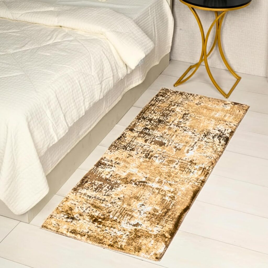 SARAL HOME Abstract Splatter Runner | Modern Art Paint Splash Rug | Colorful Bedside Carpet | Non Slip Anti Skid Side Floor Mat | for Hallway Entryway Teen Room Studio|Brown 45×110 CM