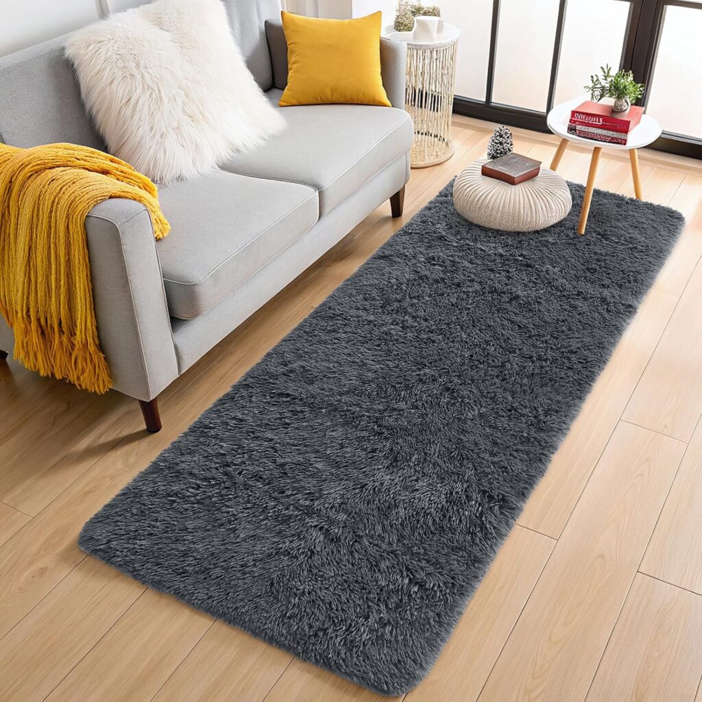 OLANLY 2×5 Machine Washable Runner Rugs for Hallway, Soft Fluffy Shaggy Bedside Rugs for Bedroom, Living Room, Indoor Floor Carpet for Kids Girls and Boys, Nursery Rooms, Home Decor Aesthetic, Grey
