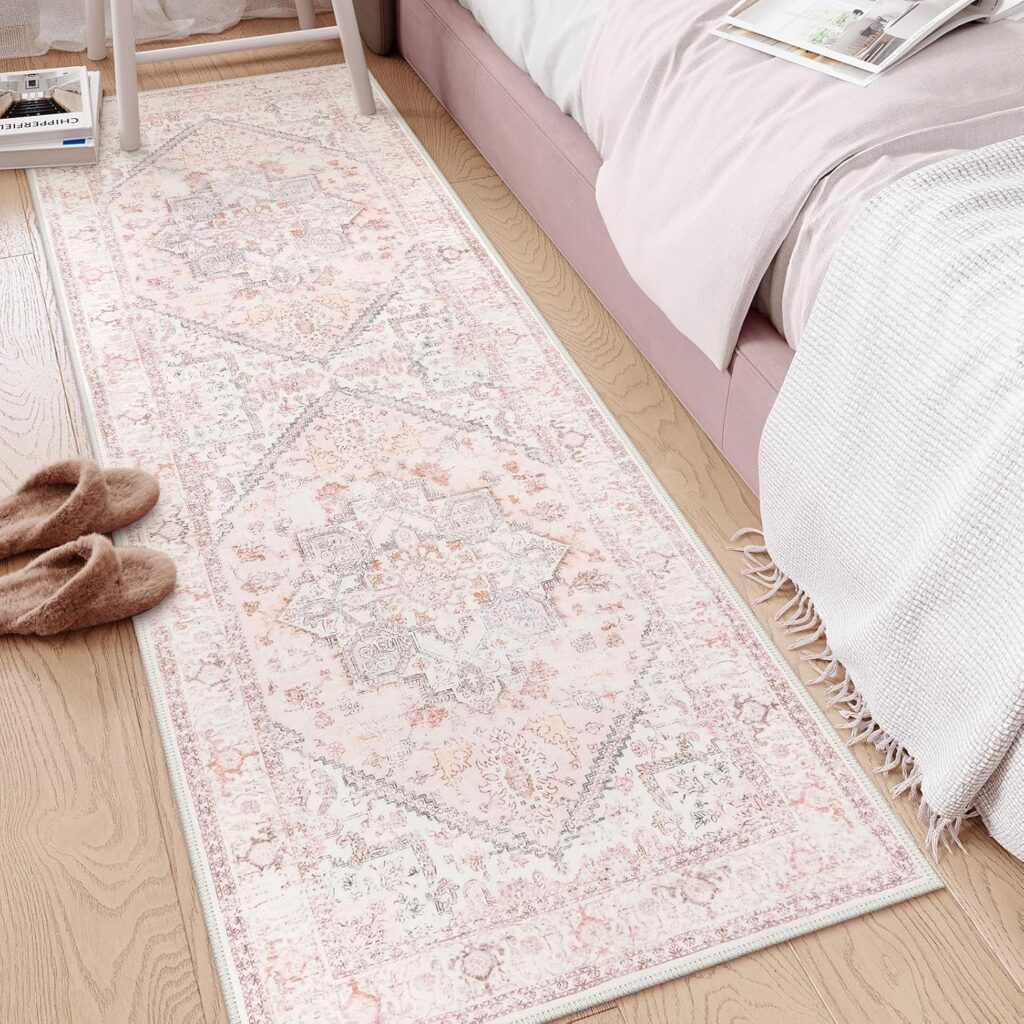 LIVEBOX Washable Runner 2×6 – Oriental Floral Kitchen Rug, Long Entryway, Low-Pile Vintage for Bedroom, Non-Skid Soft Carpet Throw for Bathroom Laundry Room Hallway Pink LIVEBOX Washable Runner 2×6 – Oriental Floral Kitchen Rug, Long Entryway, Low-Pile Vintage for Bedroom, Non-Skid Soft Carpet Throw for Bathroom Laundry Room Hallway Pink