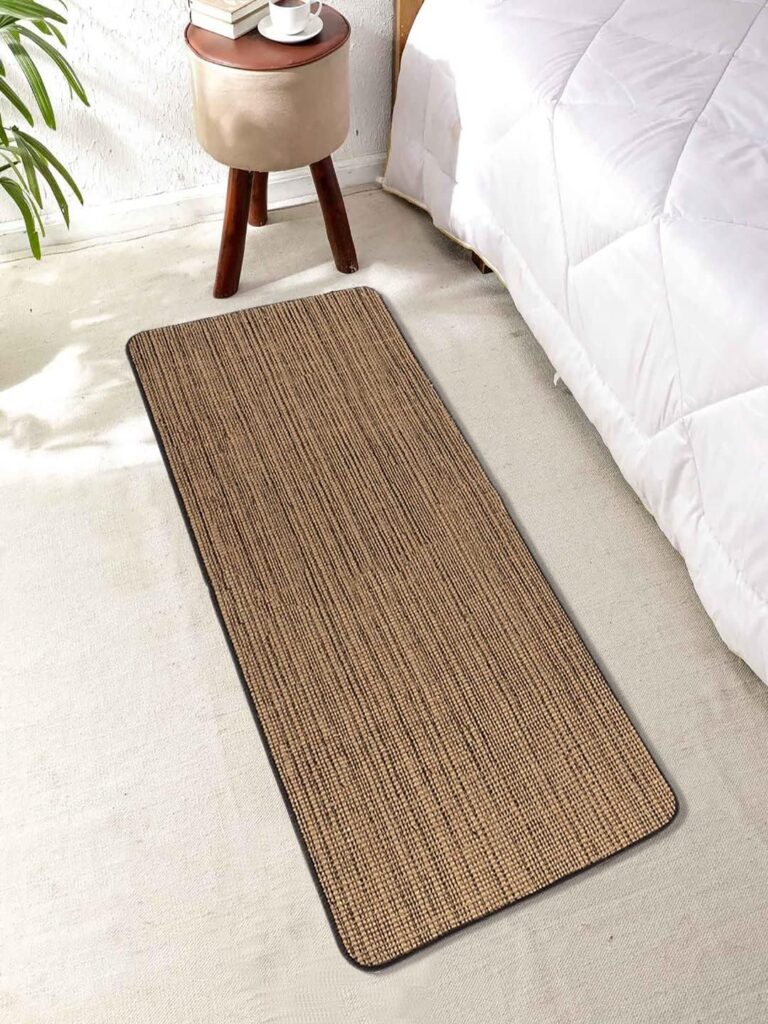 SARAL HOME Jute Runner Rug | Basket Weave Boucle Natural Fiber | Farmhouse Bedside Carpet | Textured Non Slip Floor | for Kitchen Entryway Mudroom Hallway|Black 50X120 CM