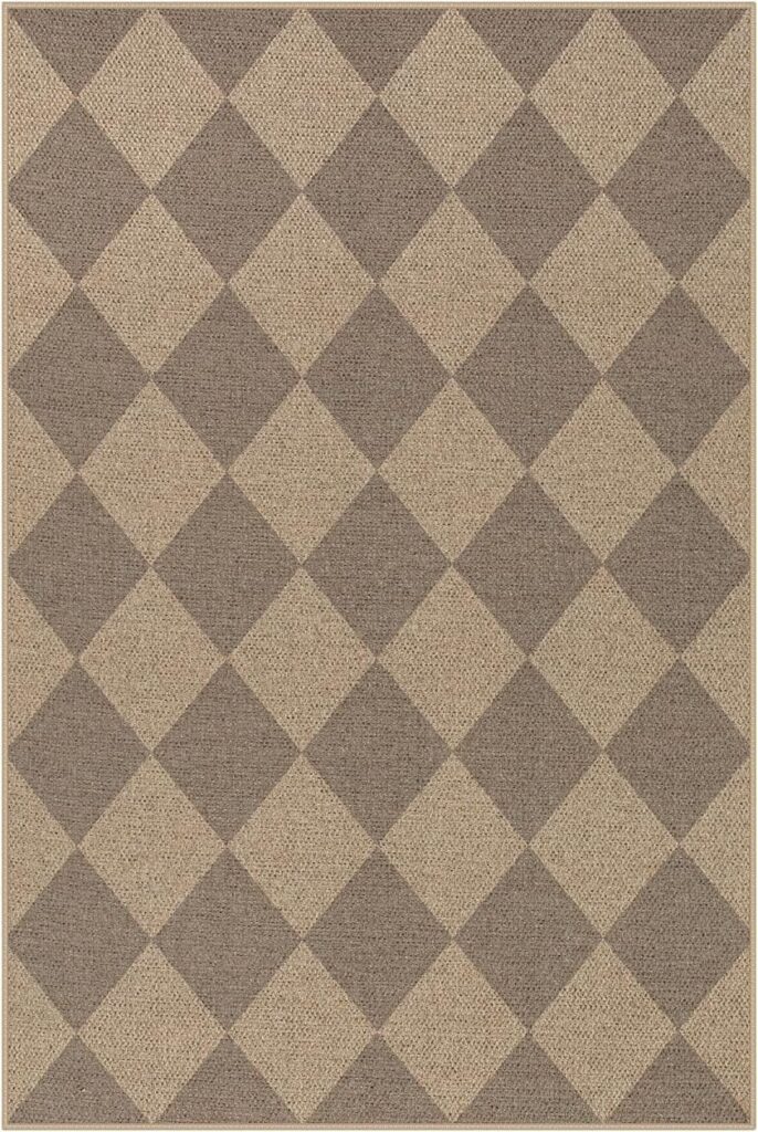 Azonee Checkered Easy Jute Rug, 2×3 Indoor/Outdoor Entryway Mat, Non-Slip Farmhouse & Boho Runner Rug for Living Room, Kitchen, Patio, Hallway – Small Rug for Entryway, 60x90cm