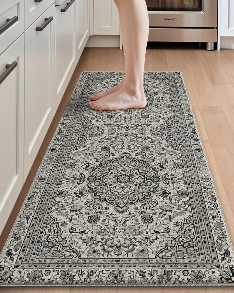 DEXI Kitchen Mat Floor Cushioned, 60 x 150 cm Anti Fatigue Runner Kitchen Rug Non Slip Waterproof, Large Long Comfort Standing Padded Floor Mats, Floral Grey DEXI Kitchen Mat Floor Cushioned, 60 x 150 cm Anti Fatigue Runner Kitchen Rug Non Slip Waterproof, Large Long Comfort Standing Padded Floor Mats, Floral Grey