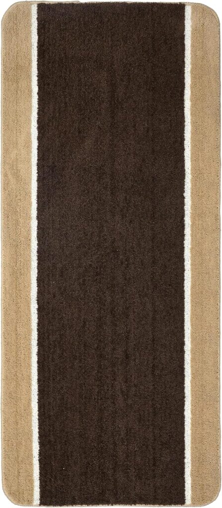 SARAL HOME Tri Tone Runner | Vertical Stripe Hallway Rug | Bordered Striped Bedside Carpet | Non Slip Kitchen Anti Skid Side Floor Mat | for Corridor Kitchen Entryway|Brown 60X140 CM-1PC