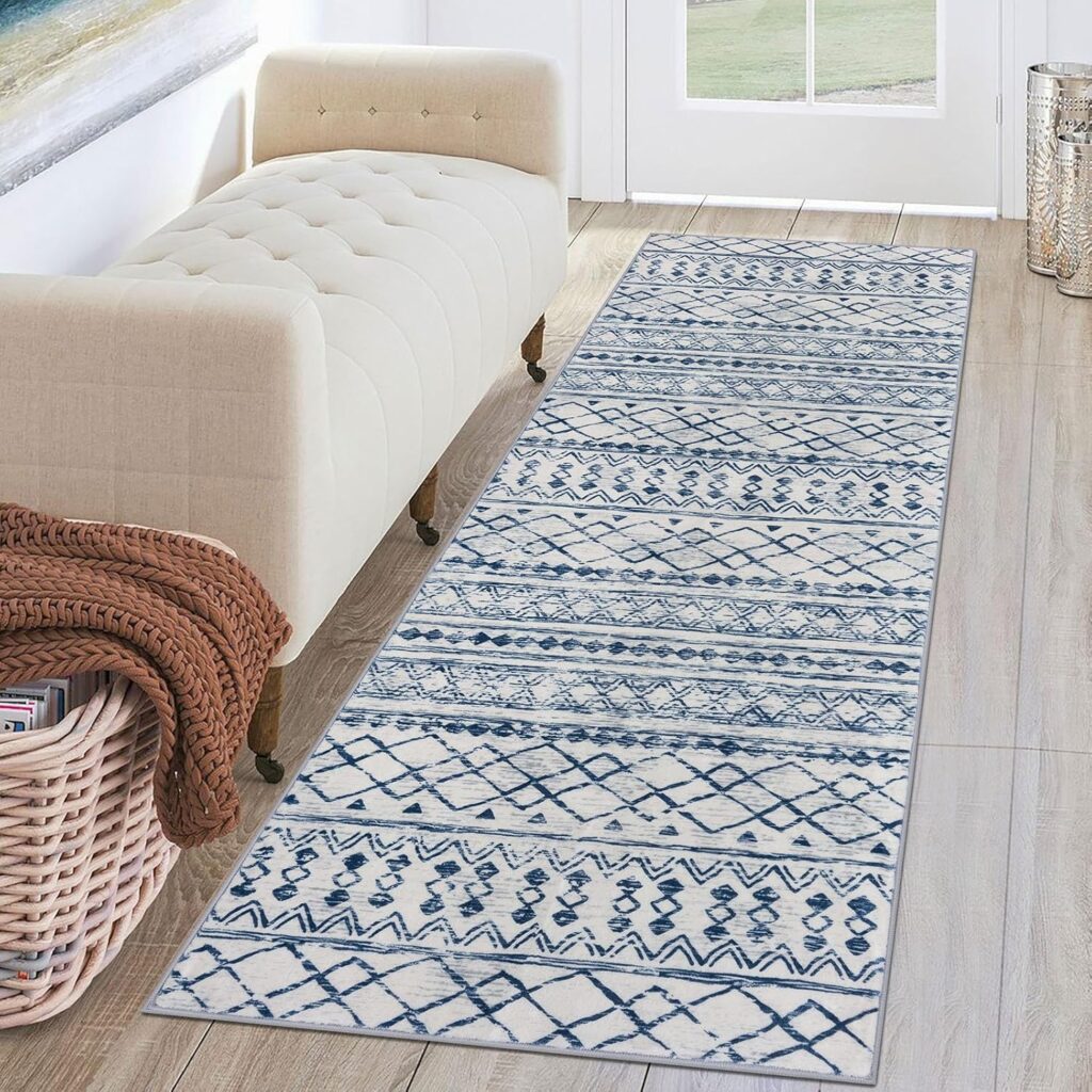 KUTA Moroccan Washable Runner Rug, 2×6 Non-Slip Vintage Blue White Boho Hallway Kitchen Rugs Ultra Soft Distressed Geometric Floor Carpet Runners for Bedroom Laundry Living Room KUTA Moroccan Washable Runner Rug, 2×6 Non-Slip Vintage Blue White Boho Hallway Kitchen Rugs Ultra Soft Distressed Geometric Floor Carpet Runners for Bedroom Laundry Living Room