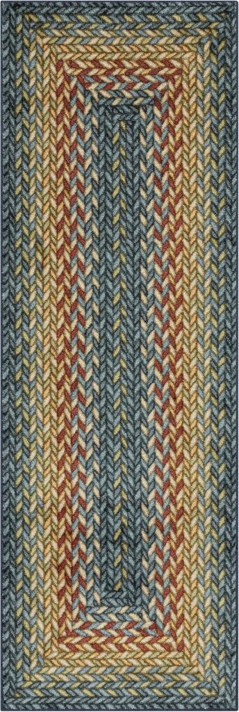 Maples Rugs Marion Bohemian Braided Runner Rug – Made in USA – Washable, Non Slip Indoor Carpet for Hallway, Kitchen, and Laundry Room, 2′ x 6′, Multi-Color