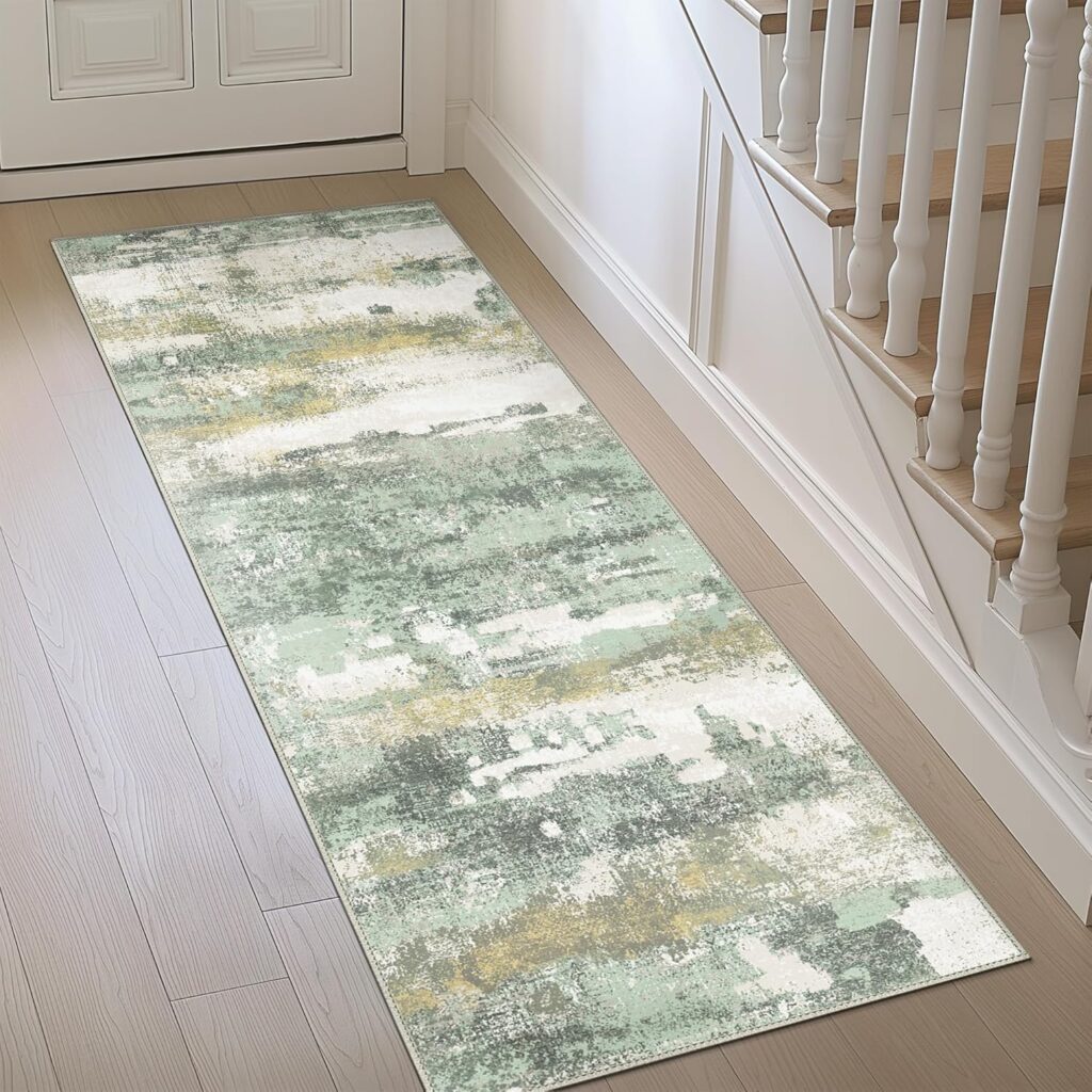 Runner Rug for Hallway Kitchen, 2×5 Machine Washable Runners Rug for Entryway, Soft Modern Abstract Throw Rugs, Low Pile Floor Cover with Non Slip Backing, Light Green Runner Rug for Hallway Kitchen, 2×5 Machine Washable Runners Rug for Entryway, Soft Modern Abstract Throw Rugs, Low Pile Floor Cover with Non Slip Backing, Light Green