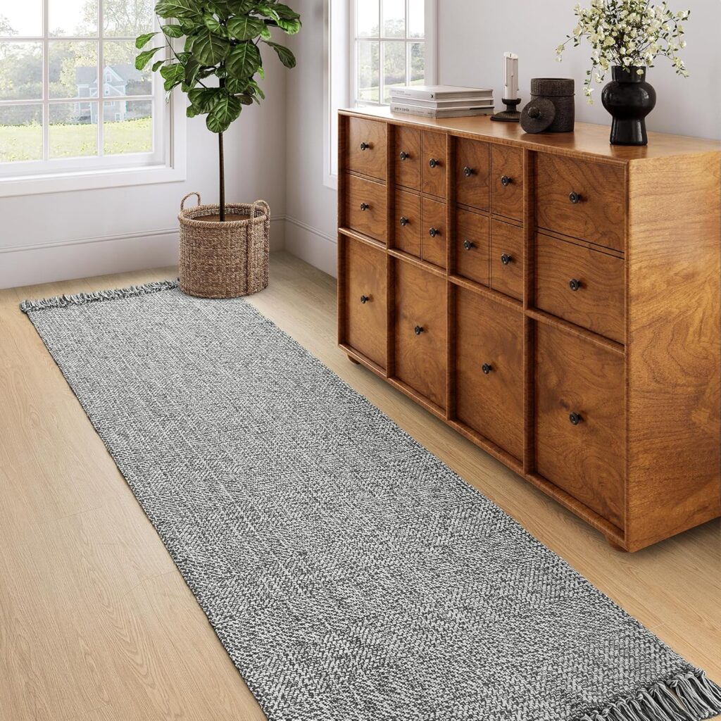 Collive Long Hallway Runner Rug 2.6′ x 8′, Washable Runners Indoor Entryway Rug, Grey/Cream Braided Woven Kitchen Rugs Low-Profile Front Door Floor Carpet for Laundry Room Bedroom Doorway