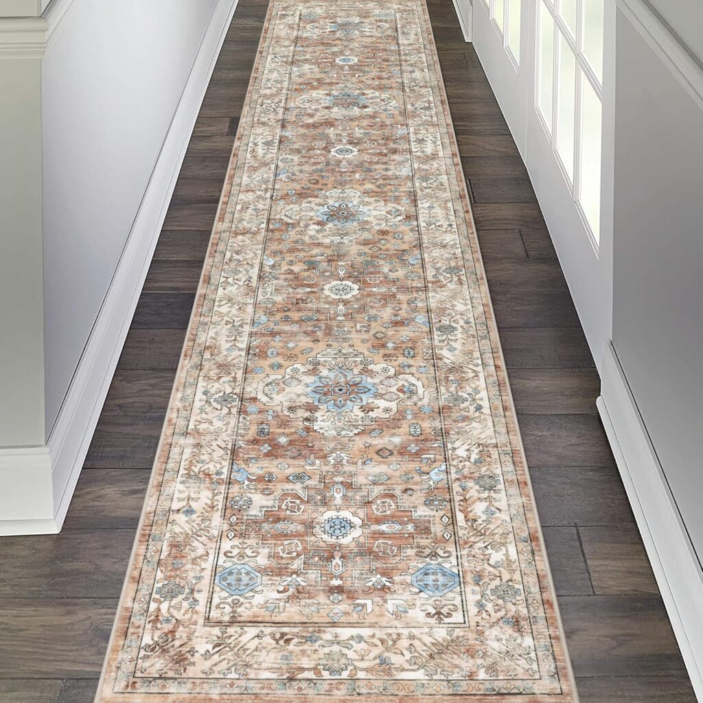 Pauwer Long Hallway Runner Rug 2’6”x12′, Boho Washable Runner Rugs with Rubber Backing, Non Slip Carpet Runner for Hallways, Farmhouse Rug Runners for Kitchen Laundry Room Entryway