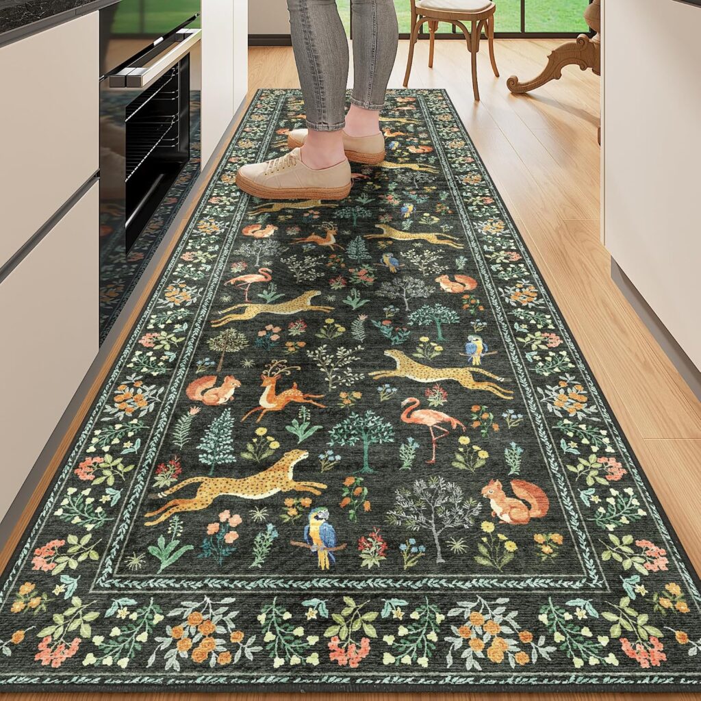 DUKINO 2×6 Rug for Hallway, Washable Kitchen Runner Rug with Non Slip Backing, Soft Low Pile Vintage Animal Runner for Bedroom, Kitchen, Hallway, Entryway, Laundry, Black DUKINO 2×6 Rug for Hallway, Washable Kitchen Runner Rug with Non Slip Backing, Soft Low Pile Vintage Animal Runner for Bedroom, Kitchen, Hallway, Entryway, Laundry, Black