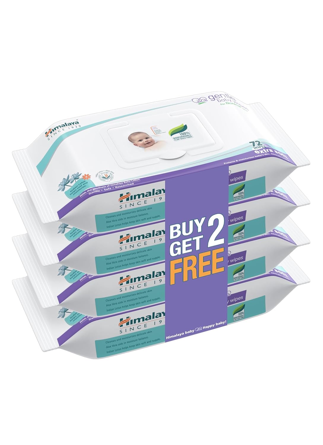 Himalaya Gentle Baby Wipes with Lid (72 wipes x4 packs *