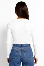 London Hills Women’s Solid Ribbed Long Sleeve Slim Fit T-Shirt | Stretchable Round Neck Top for Casual - Image 2