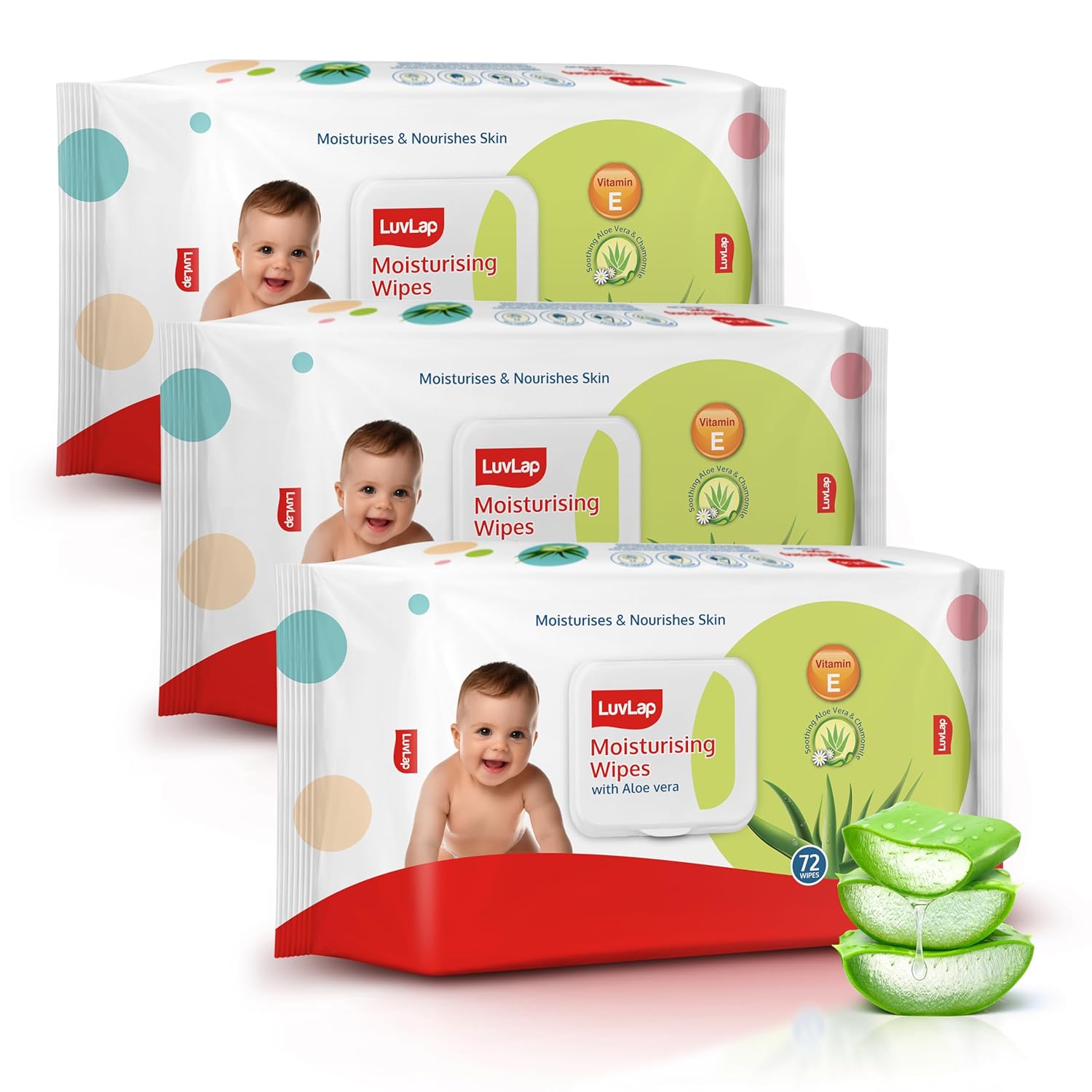 LuvLap Moisturising Wipes with Aloe Vera Lid (72 Wipes/Pack, Pack *
