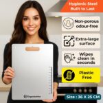 OrganizeMee Stainless Steel Chopping Board Large for Kitchen - Premium Cutting Board Vegetable and Fruit Cutter Chopper, Heavy-Duty Metal Chopping Board, Big Size Pad (36 cm X 25 cm) - Image 2