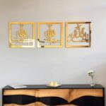 iwa concept Wooden Acrylic Triple Set of Subhanallah Alhamdulillah AllahuAkbar Calligraphy | Islamic Ramadan Wall Decorations | Modern Muslim Housewarming Gift | (16 x 16 inches, Gold) - Image 2
