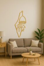 Palestine Map & Al Aqsa Mosque Wall Art - Islamic Calligraphy Canvas Decor (60x30 cm) | Modern Muslim Home Décor | Arabic Wall Art for Living Room (Golden) - Image 3