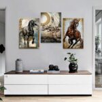 BPA Vintage Running Horse Wall Art Oil Paintings Arabic Islamic Calligraphy Artwork for Home Walls Office Decor Islamic Matt Gold Alhamdulillah Allah Arabic Calligraphy Art Framed 48x24 in - Image 4