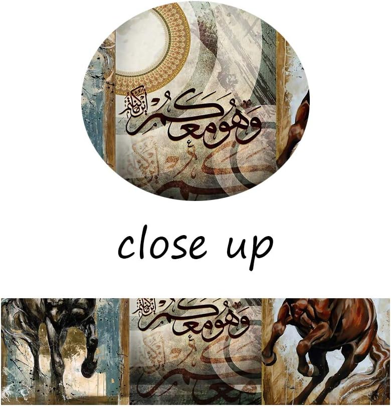 BPA Vintage Running Horse Wall Art Oil Paintings Arabic Islamic Calligraphy Artwork for Home Walls Office Decor Islamic Matt Gold Alhamdulillah Allah Arabic Calligraphy Art Framed 48x24 in - Image 4