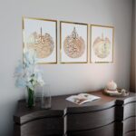 Islamic Wall Art Set, 3 Pieces Ayatul Kursi Calligraphy, 30 x 40 cm, Gold on White Frame - Image 3