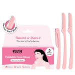 Plush Face and Eyebrow Razor for Women | For Painless and Instant Facial Hair Removal | Foldable & Reusable Pack of 3 | For Upperlips, Forehead, Sideburns Eyebrows etc with Stainless Steel Blade