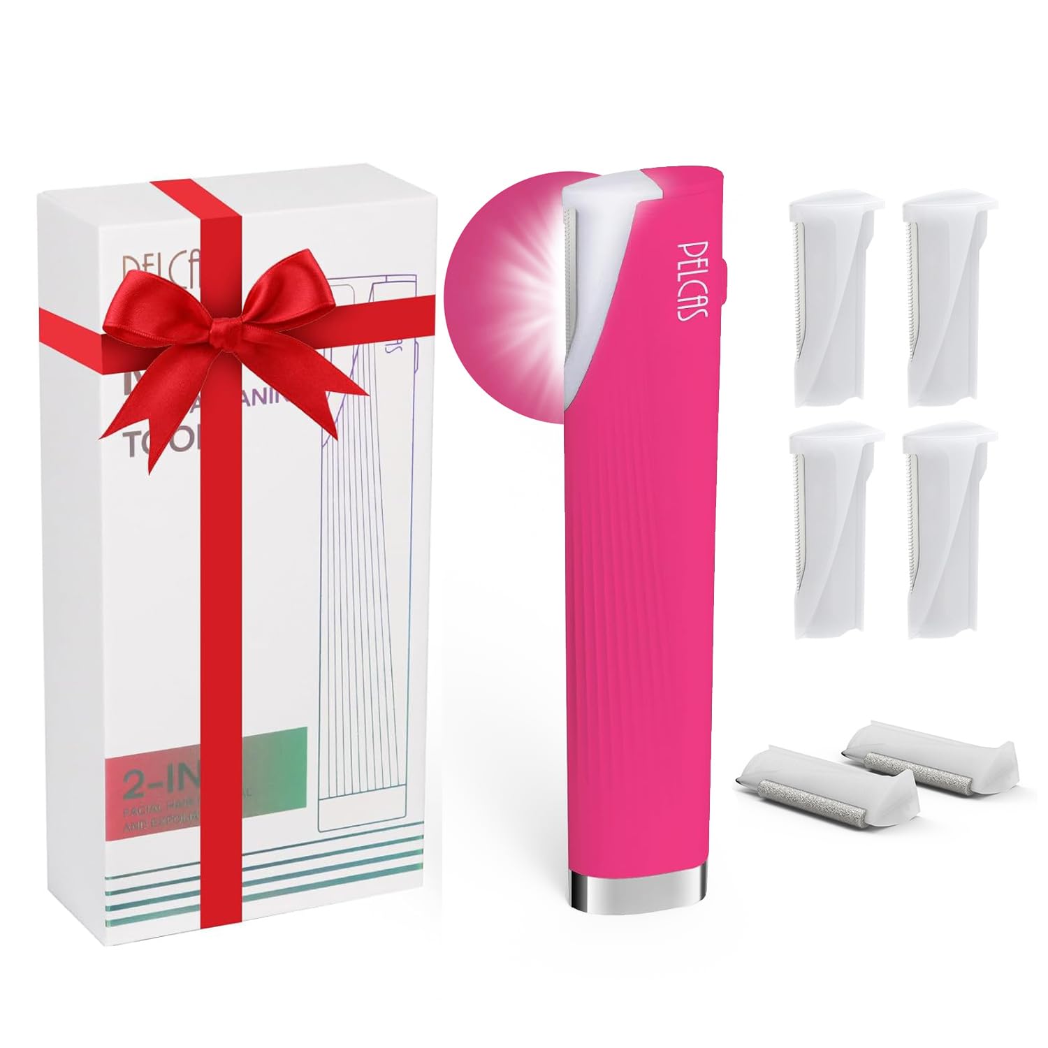 619QCEpjhEL._SL1500_.jpg PELCAS Electric Dermaplaning Tool for Face with LED Light, Mini Dermaplaning Razor Kit for Women with 6 Replace Blades 3 Speeds Facial Peach Fuzz Exfoliation & Hair Removal At Home BV18-712 Rose Pink - Image 1