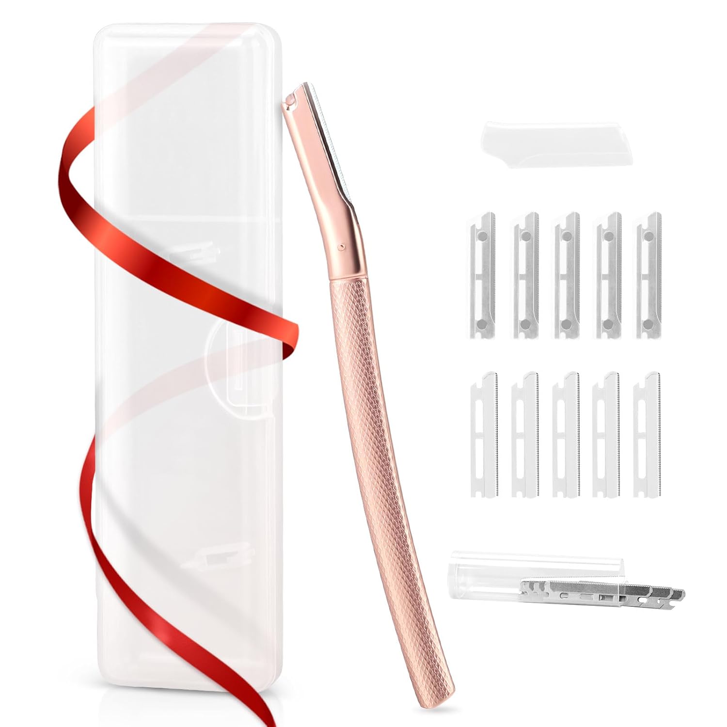 619WirtX9LL._SL1500_.jpg Eyebrow Razor for Women,Face Razors for Women Dermaplaning,Professional Dermaplane Tool with Protective Cap for Peach Fuzz (Rose Gold-10 Blades) - Image 1